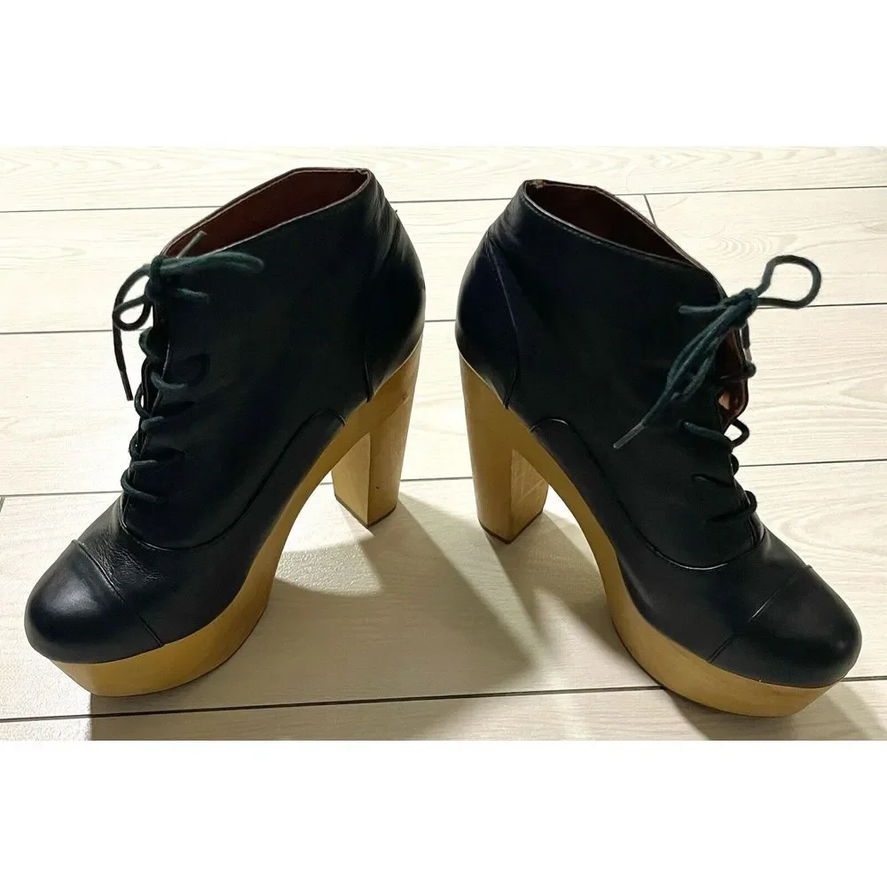 Ecote wooden Vegan leather‎ lace up platform heels size 8.5 Urban Outfitters